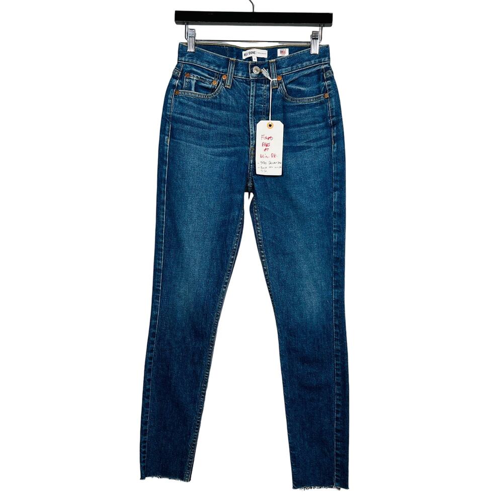 NEW! RE/DONE Levi Strauss Selvedge Jeans Button Hi Rise Ankle Dark Wash Blue -25